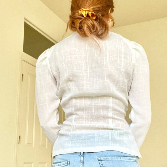 White Linen Blend Embroidery Blazer - Picture 3 of 3